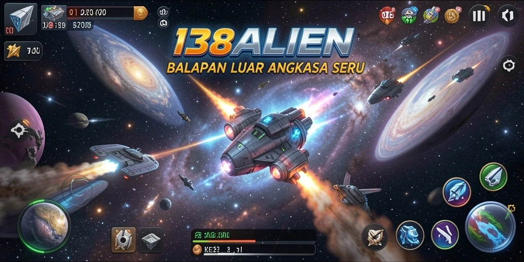 Tampilan screenshot dari gameplay balapan luar angkasa yang menegangkan.