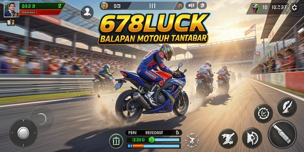Screenshot utama 678LUCK menampilkan aksi balapan motor yang cepat dan mendebarkan.