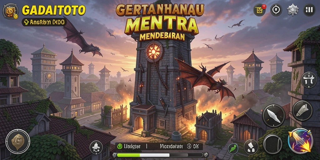 Tangkapan layar utama GADAITOTO menampilkan aksi pertahanan menara yang intens.