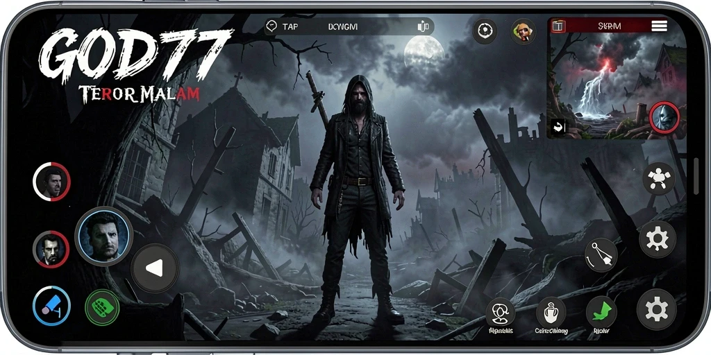 Screenshot permainan GOD77 menampilkan ketegangan yang mencekam dalam gameplay.