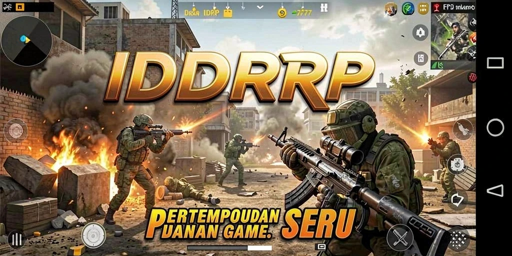 Screenshot gameplay menampilkan aksi intens dalam game FPS IDRRP.