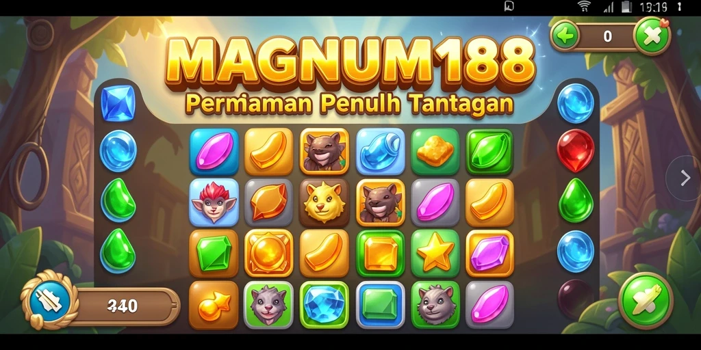 Tampilan gameplay seru dari MAGNUM188 dengan tantangan Match-3 yang menarik.