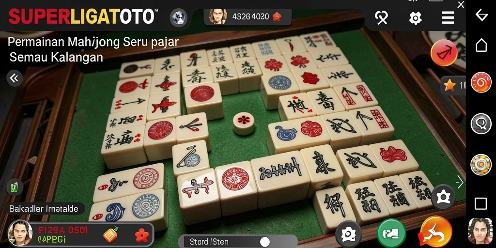 Tampilan gameplay SUPERLIGATOTO dengan ubin Mahjong yang berwarna-warni.