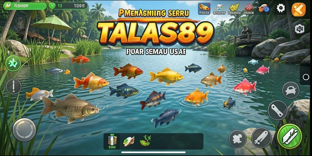 Tampilan gameplay TALAS89 dengan suasana memancing yang menenangkan.